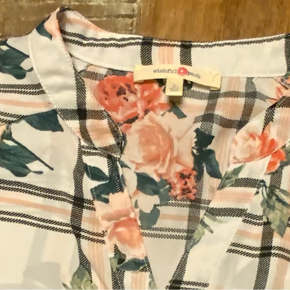 Wishful Park Floral Plaid Blouse - Pink and Cream